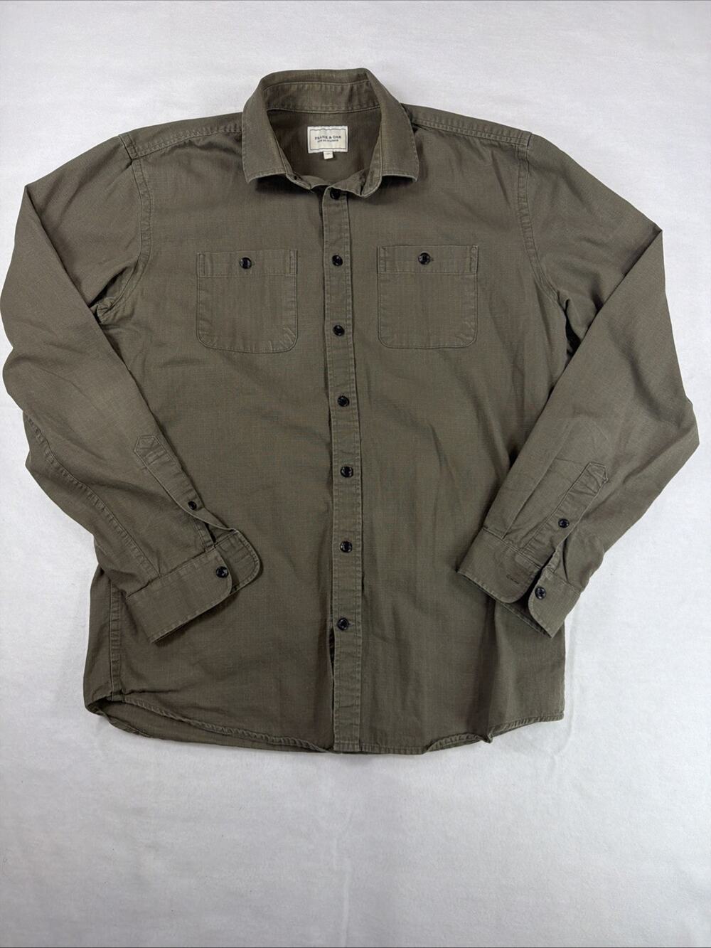 Frank & Oak Mens M Olive Green Ripstop Cotton Utility Workwear Shirt Button Up